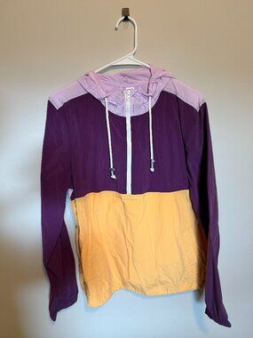 Old Navy Colorblock Windbreaker Jacket Hooded Half Zip Anorak Purple Yellow Size